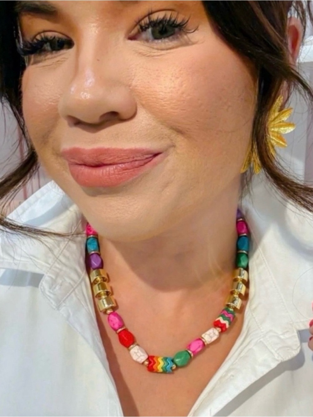 Treasure Jewels Color Party Multi Bead Statement Necklace with Gold tones